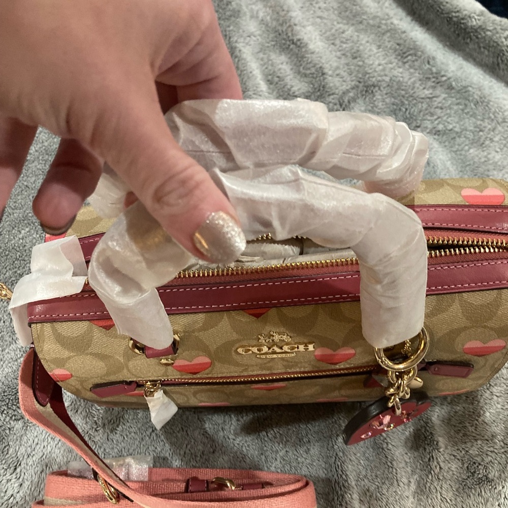 RARE HTF Coach Rowan Pink Heart Print Signature Satchel & Htf Charm bundle! - Picture 4 of 6